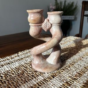 Vintage Stone Pink Candlestick Holder.